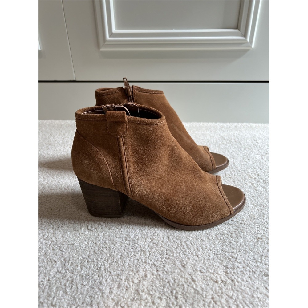 Aldo Peep Toe Bootie Shootie Brown Suede Zip Coastal Cowgirl Boho Western